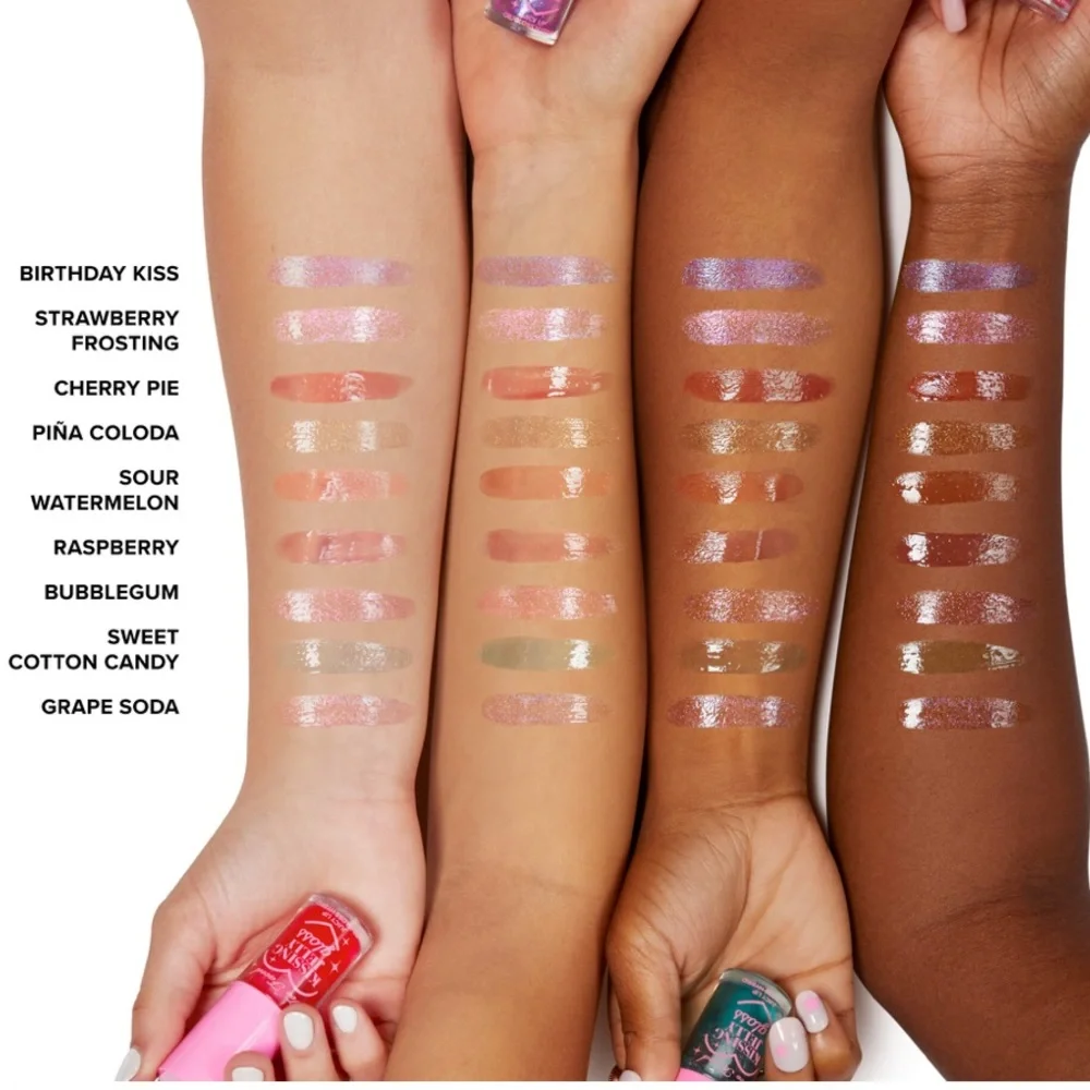 Too Faced Kissing Jelly Lip Oil Gloss in Bubblegum Pink with Gold Glitter